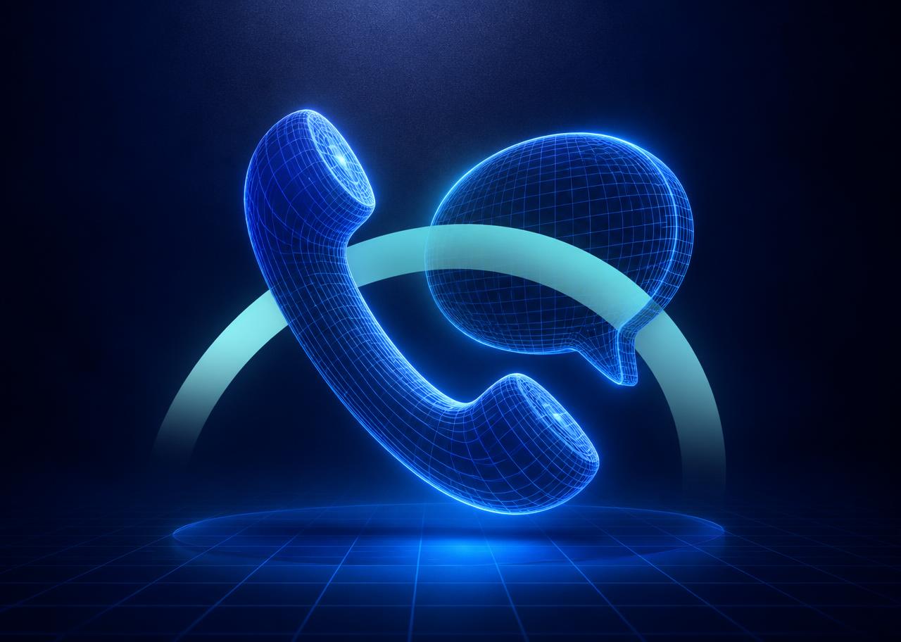 Illustration of a phone and a chat bubble